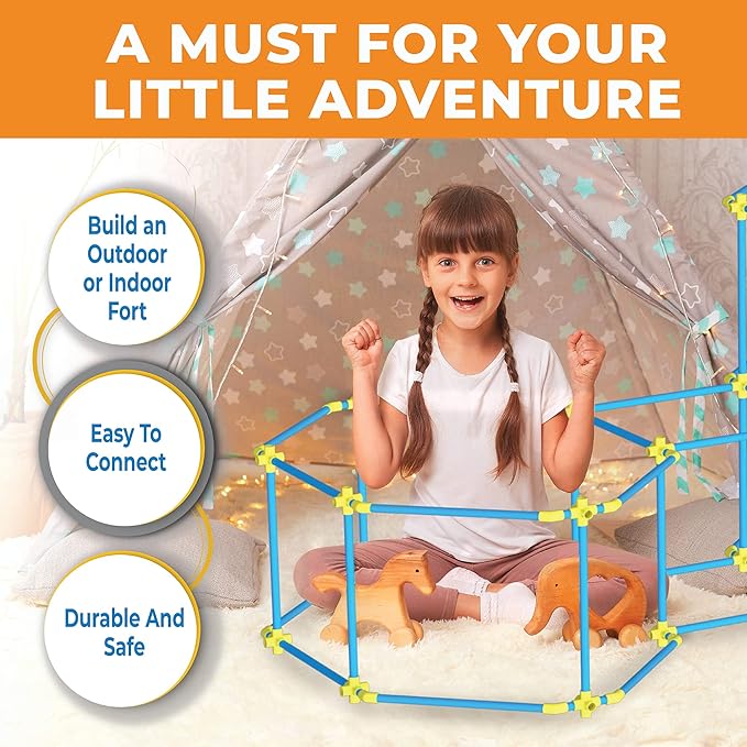 Fort Building Kit for Kids 180pc Modular Fort Builder STEM Toy Set | DIY Make Your Own Fort Playset for Girls, Boys, Toddler Children | Build Play Castle Tunnel House Structures Indoor & Outdoor