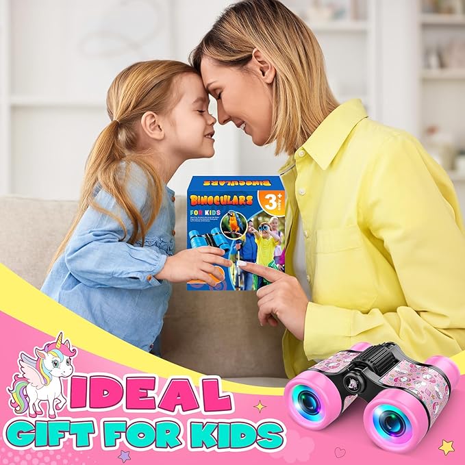 Unicorn Binoculars Toys for Kids 3 4 5 6 7 8 Year Old Girls Christmas Birthday Gifts for Girl Kid Toddler Ages 3-5 4-6 Toddlers Pink Binoculars Toys Bird Watching Outdoor Camping Toy Stocking Stuffers