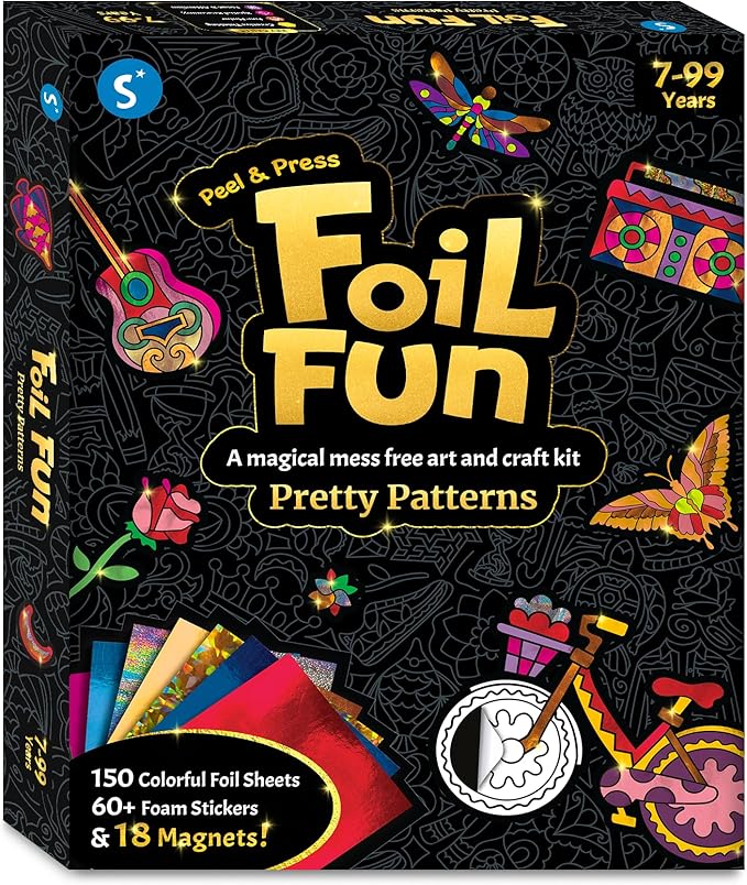 Skillmatics Foil Fun - Pretty Patterns, 18 DIY Magnets Mess-Free Art, Colorful Creative Party Activity, Craft Kits, 60+ Foam Stickers, Christmas Gifts for Kids, Teens, Adults, Families