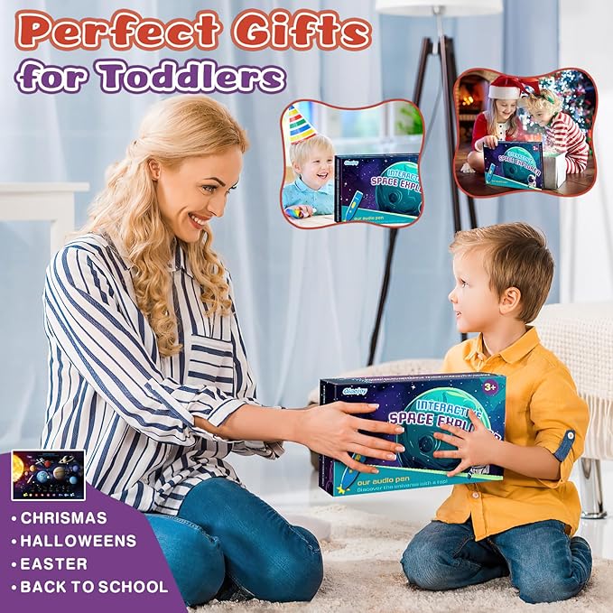 Bilingual Interactive Solar System Poster for Kids – Educational Talking Space Poster for Kids Aged 3-12, STEM Learning Toy, Ideal for Classroom & Home, Space-Themed Wall Decor