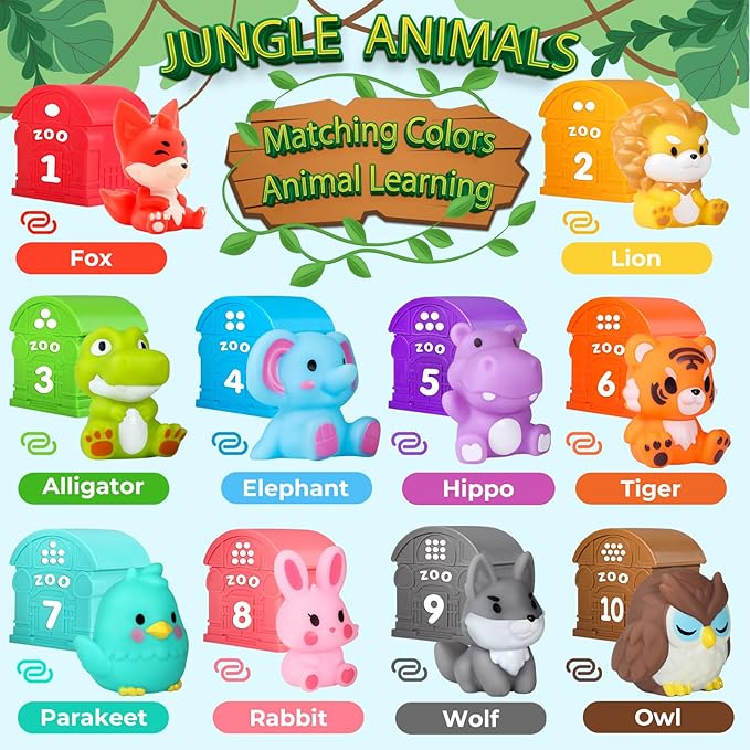 Oriate Animal Toddler Learning Toys, Sensory Learning Toy Safari Animal for Counting Sorting, Zoo Animals Educational Finger Puppets Stacking Montessori Toys, Kids Birthday Gift 20Pcs 12M+