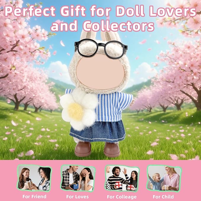 17cm Doll Clothes Set-Adorable Outfits for Dolls-Stylish Accessaries Clothes Dress-Up-Replaceable Clothing Collections, Includes—Glasses+Blouse+ Skirt+Shoes (Style A)