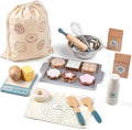 Wooden Play Food Sets for Kids, Pretend Play Kitchen Accessories with Shopping Bag, Cutting Toys, Gift for Boys and Girls Ages 3-6