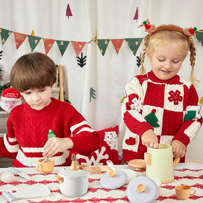 Play Kitchen Pots and Pans Set for Kids, Pretend Role Play Cooking Toys Gifts for Toddlers Girls Boys Ages 3 4 5 6