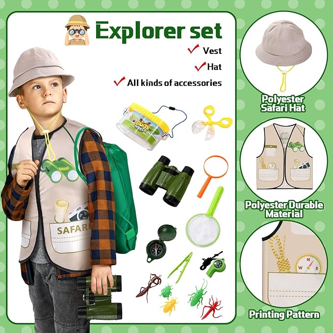 3 Sets Kids Dress up and Role Play Clothes, Boys Girls Dress up Clothes Costumes, Doctor, Chef, Explorer Vest for Kids Children Pretend Role Accessories