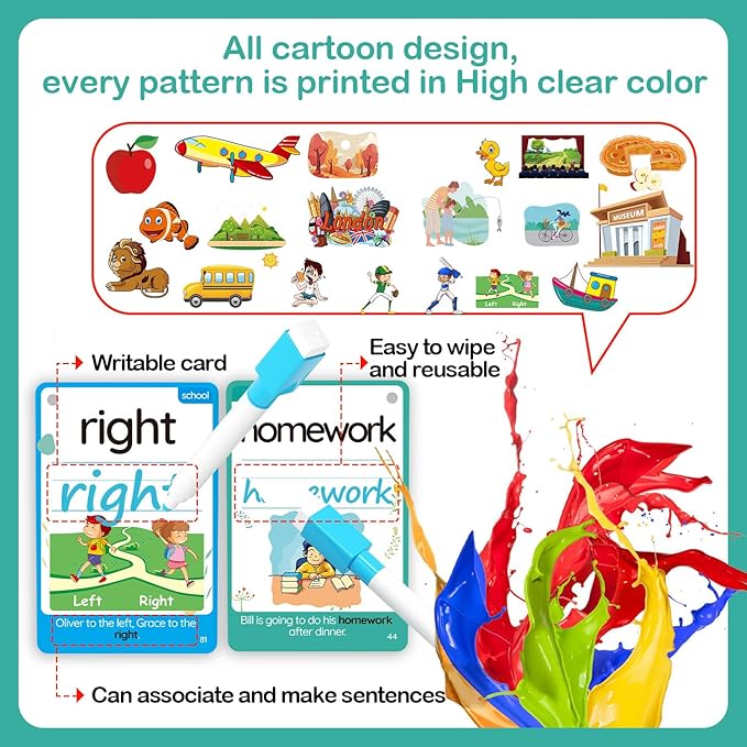 WJPC 275 Cards, 530PCS High Frequency Sight Words Flash Cards with Pictures, Sentences, for (Pre-Kindergarten, 1st, 2nd, 3rd 4th Grade, 4,5,6,7,8,9,10,11 Years Ages Kids Preschool, Homeschool