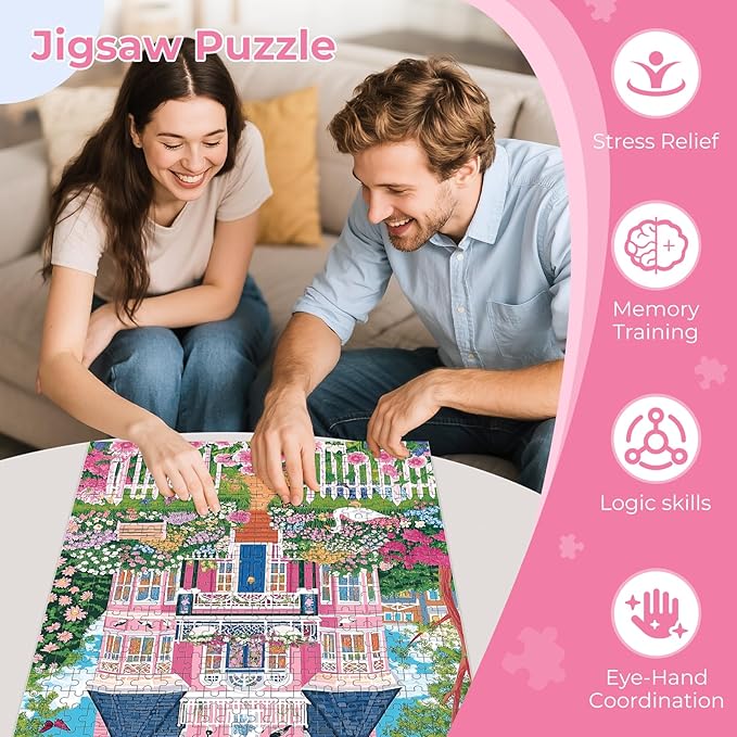 Puzzles for Adults 500 Pieces,Beautiful Manor Puzzle for Adults 500 Pieces,Spring Garden House Jigsaw Puzzles for Seniors and Kids, Perfect for Game Nights Giving Puzzles,20.5x15 in