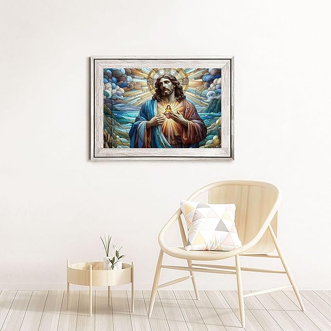 500-piece Color Lines-Light Sacred Heart of Jesus Adult Wooden Puzzle, Intellectual Challenge, Stress-Relieving Puzzle, Relaxing Family Activity, Decoration, Size: 20.5 x 15 in