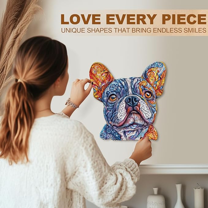 Wooden Puzzles for Adults,Bulldog Shaped Unique Wooden Jigsaw Puzzles, Creative Ghristmas Gift for Teenagers and Adults.(11.4X 11.1 in 180pcs)