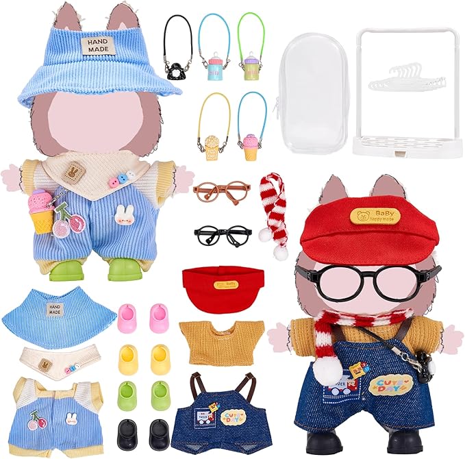 Doll Clothes Set for Labubu , 26-Piece Set , Cute Clothes for Labubu Outfits with Hat & Accessories for Premium Fashion Dress(No Doll).