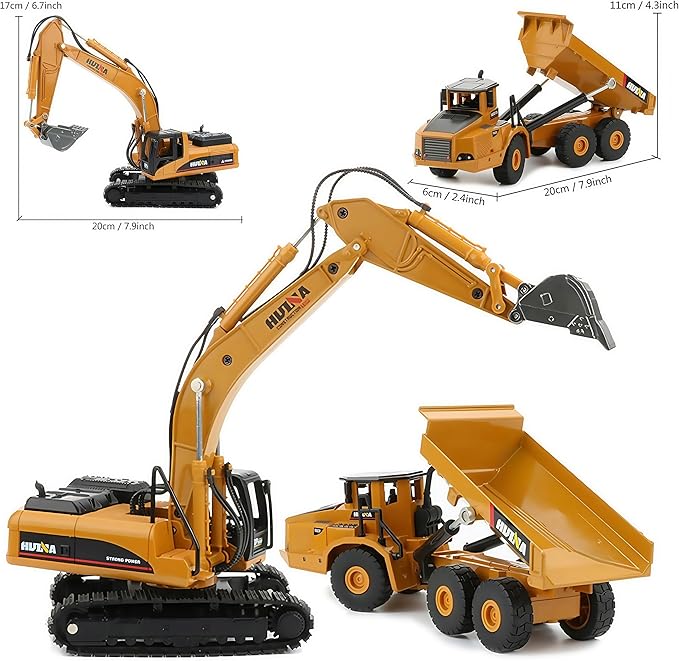 Gemini&Genius 2Pcs Construction Vehicle Toys Dump Truck and Excavator Set Heavy Metal 1/50 Scale Digger and Dumper Diecast Engineering Vehicle Toys for Kids and Decoration House