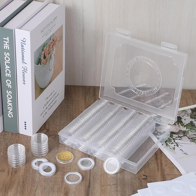 260 Pcs 30mm Coin Capsules with Foam Cushions – 6 Sizes (19/20/22/25/27/30mm) for Collectors,Coins Case with Clear Plastic Storage Organizer Box and Protective Gaskets for Coin Collection Supplies