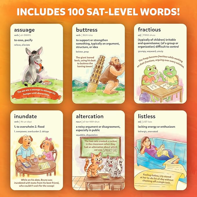 Skillmatics Vocabulary Flash Cards for SAT Prep – Learn 100 Words with Wordplay, Visuals & Soundplay, Study Aid & Educational Gift for Ages 12, 13, 14 & Up, Screen-Free Language Game