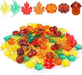 DomeStar 120PCS Fall Decorations Acrylic Pumpkin, Fall Sensory Bin Filler Vase Gems Plastic Leaves Acorns Maple Leaves for Crafts Thanksgiving Decor