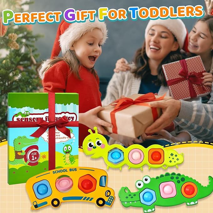Christmas Stocking Stuffer 3PC Fidget Popper Sensory Toys for Toddlers, Party Favor Goodie Bags Airplane Travel Activities Pop it Fidget Toys Autism Gifts for 12+ Month Babies 1 2 3 Year Old