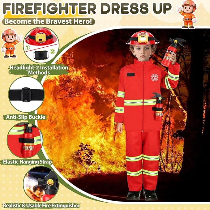 Toddler Dress Up Clothes, Kids Role Play Costumes 4 In 1 Set-Police Doctor Fireman Engineer for Boys Girls Aged 3-8, Career Dress Up Pretend Play Toys, Birthday Halloween Christmas Gifts