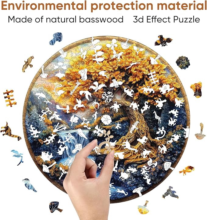 Puzzles for Adults, Tree of Life Waterfall River Wooden Jigsaw Puzzles 200 Pieces Unique Shape Adult Puzzles, Irregular Wood Creative Gift for Adults Family Game(11.2x11.2 in)