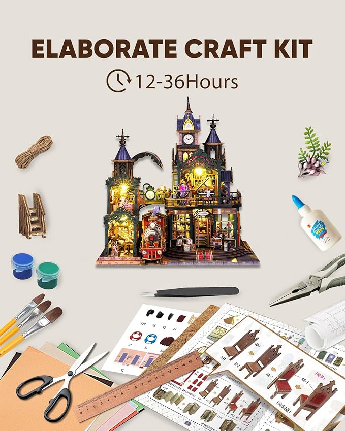DIY Miniature House Kit, DIY Dollhouse Kit for Adults to Build, Mini House Kit with LED, Mayberry Street Miniatures, Ideal Gifts for Birthday, Halloween Christmas(Rail-Track Secluded City)