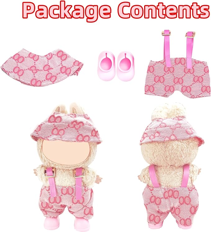 17cm Doll Clothes Set-Adorable Outfits for Dolls-Stylish Accessaries Clothes Dress-Up-Replaceable Clothing Collections, Includes—Chic Hat + Jumpsuit + Shoes (Style D)