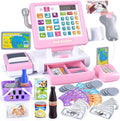 PLAY Kids Cash Register Toy - Pretend Play Calculator Register Toys with Microphone/Conveyors/Play Money/Scanner/Credit Card/Cans/Drink, 3+ Toddler Develops Early Math Skills Learning Toys