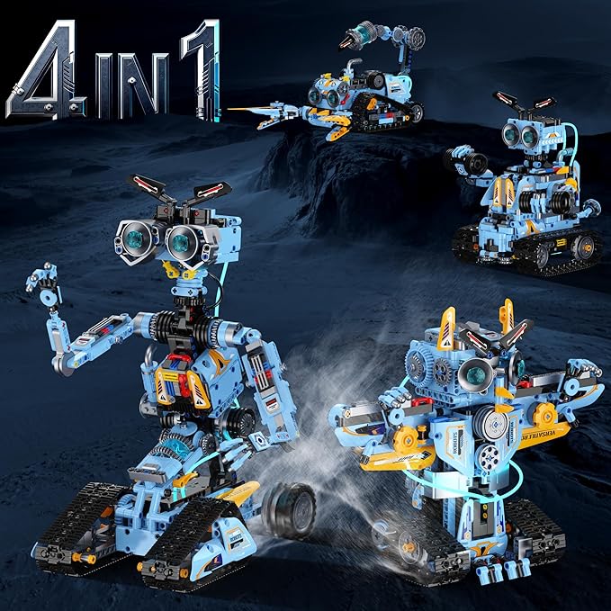 4-in-1 STEM Robot Building Kit with Remote Control, Multiple Robot Designs, Educational DIY Blocks Toy, Birthday for Kids 6-14 & Adults - 824Pcs