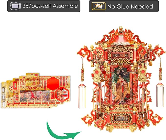 Piececool 3D Puzzles for Adults, Palace Lantern DIY 3D Metal Models Kit,Chinese Traditional Culture 3D Models Puzzle Fidget Toys Hobbies for Men, Great Christmas Birthday Gifts-257 Pcs