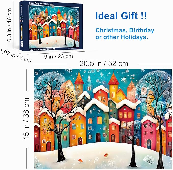 500 Piece Puzzles for Adults Snow Fairy Tale Town 20.5 x 15 Inch 500 Piece Jigsaw Puzzles for Kids Adults Puzzles 500 Pieces for Adults Holiday Educational Challenge Toy