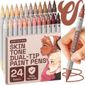 ARTISTRO 24 Skin Tone Dual Tip Brush + Fine Acrylic Paint Pens Ideal for Calligraphy - Paint Markers for Fabric, Rock, Glass, DIY - Stocking Stuffers, Christmas Gift Idea for Teens, Grandkids, Kids