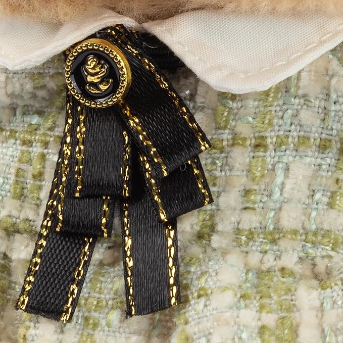 17cm Doll Clothes for Labubu - Luxury Chic Style Set for 17cm Dolls, Premium Doll Outfit with Accessories - Green Plaid Tweed Dress + Black Necktie + Plaid Bow (Clothes Only)