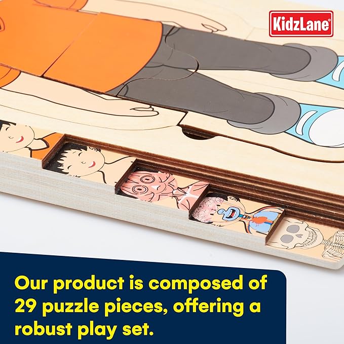 Kidzlane Wooden My Body Puzzle for Toddler - 5-Layer Girl Anatomy Puzzle - Real Wood - Multicolor - Educational Human Body Toy for Kids - BPA Free - Educational Toys