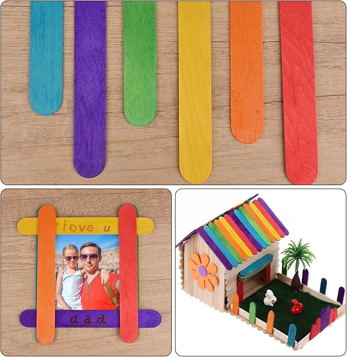 8" Jumbo Popsicle Sticks - 100 Pcs Multicolor Extra Large Natural Wood Craft Sticks,Jumbo Sticks for Tongue Depressors,Waxing,Craft Project,DIY Classroom Crafts,Woodcraft (Wood,Rainbow)