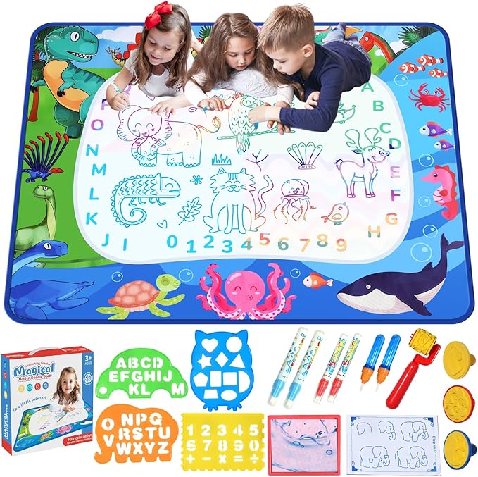 Water Doodle Mat 40 x 32 Inch Painting Doodle Toddler Toys, Water Drawing Mat, Large Magic Drawing Doodling Mat Educational Toys for Kids Age 3 4 5 6 7 Toddler Boys Girls Christmas Birthday Gifts