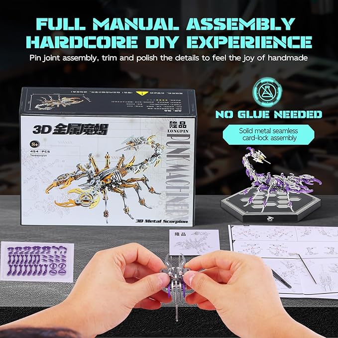 3D Metal Scorpion Puzzle - Laser-Cut DIY Challenge, Lifelike Collectible Decor for Adults & Teens, for Puzzle Enthusiasts & Nature Lovers(Purple)
