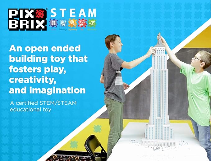 Pix Brix Pixel Art kit Puzzle Bricks - 6,000 Piece Pixel Art Container, 12 Color Medium Palette - Interlocking Building Bricks, Create 2D and 3D Builds Without Water or Glue - Stem Toys, Ages 6 Plus