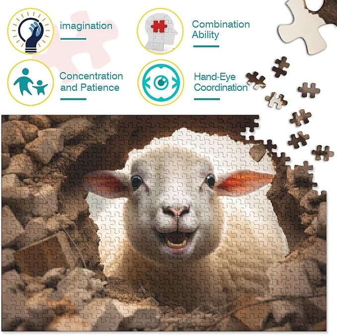 Sheep Thickened Wooden Jigsaw Puzzle for Adults Fun 500 Pieces 3D Animal Home Decoration Stress Relief Education Game Toy Intellectual Game Relaxation and Intelligence 500pcs (52x38cm)