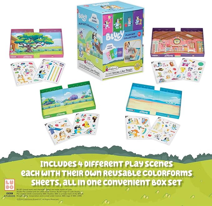 Colorforms Bluey Stickers Play Set Collection 4 Play Scenes with Repositionable Stickers, for Boys and Girls, Ages 3+