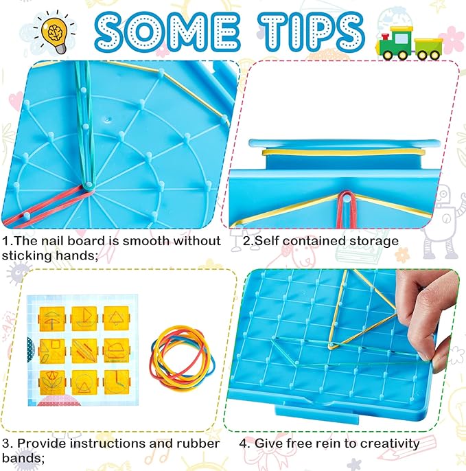 Deekin 24 Pcs Double Sided Geoboard Mathematical Kids Geoboards with Rubber Bands Math Manipulatives Toy for Geometry, 6.9 x 6.3 Inches Classroom Back to School