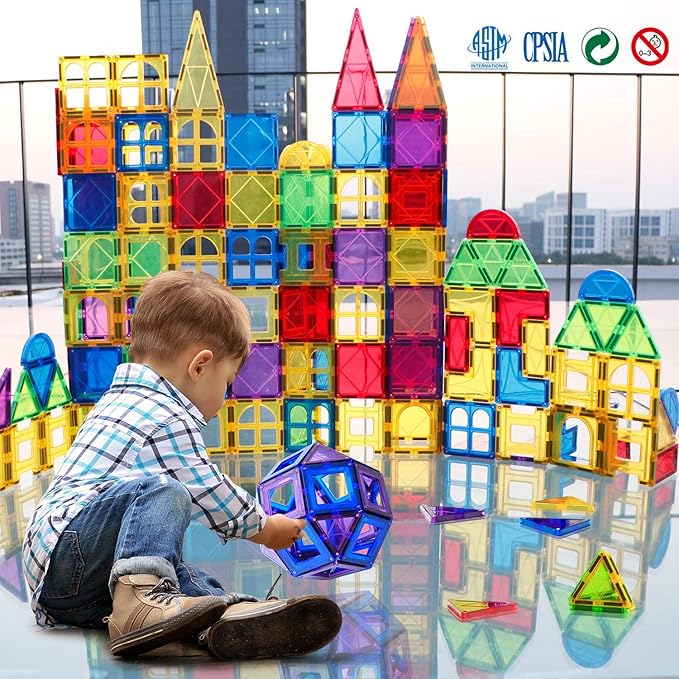 MAGBLOCK Magnetic Tiles Toys for Kids Magnet Building Tiles 100 Pcs Magnetic Blocks Preschool Building Sets Educational Toys for Toddlers Boys and Girls.