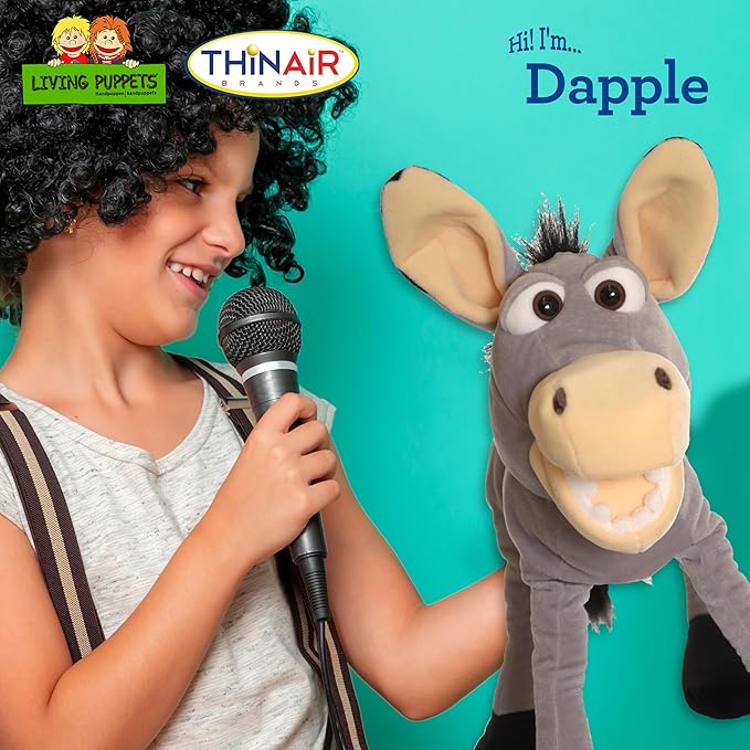 Living Puppets 19-Inch Plush Donkey Hand Puppet - Fine European Design, Ultra-Soft and Cuddly, Promotes Child Development, Safety Certified, Teacher-Recommended for Boys and Girls