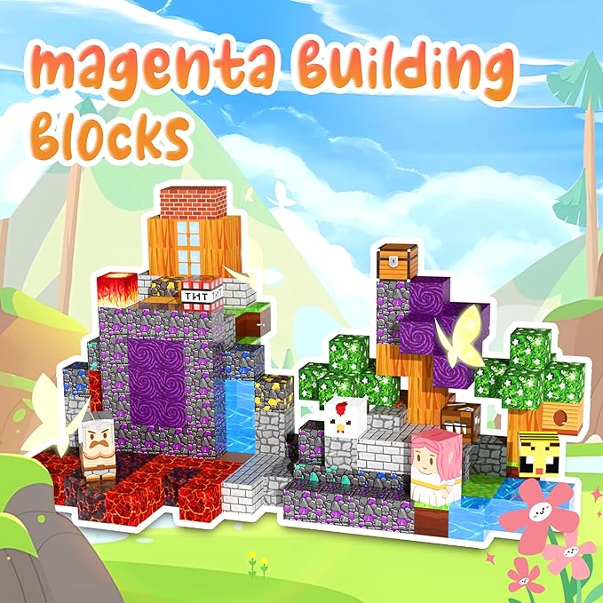 100PCS Magnetic Blocks - Build Mine 3D Forest Lava Set, 0.8in Magnet Building Cubes Toys for Kids Ages 3+, STEM Magnetic Building Blocks Set Birthday Gift for Boys and Girls