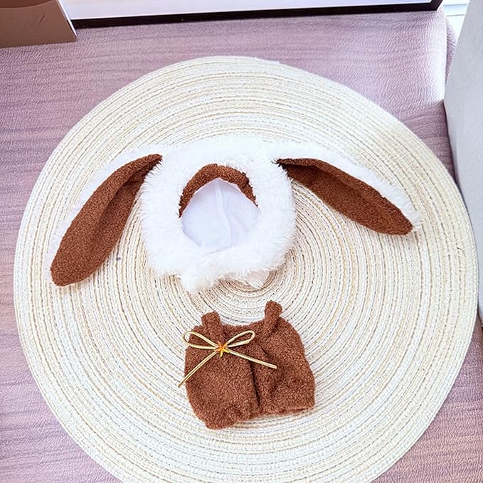 17CM Doll Clothes Set Big Ears Hood + Brown Overalls, Fashion Cute Dress-Up Clothes for Doll Accessories Outfit(No Doll Included)(LBB Clothes 11)