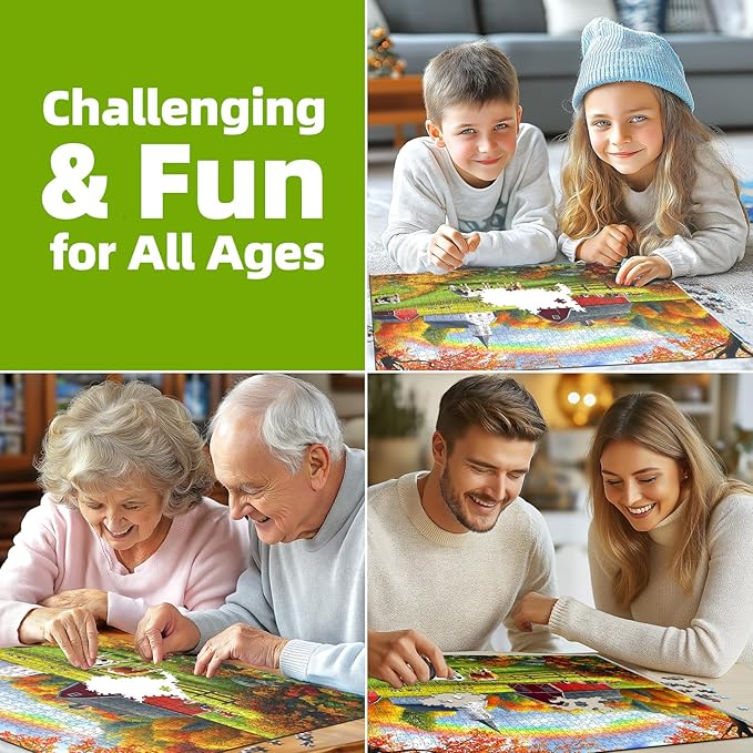 Fall Farm 500 Piece Jigsaw Puzzle for Adults, Brain Challenging Shaped Puzzle for Game Night, Family, Friends