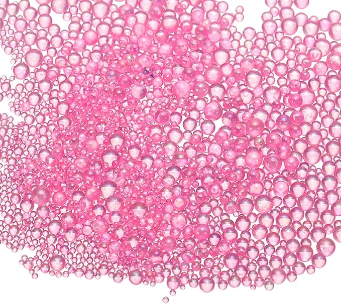 Iridescent Glass Tiny Bubble Beads, 0.4-3mm 10g No Hole Micro Mini Round Watermelon Pink Water Droplets Beads - Applications: for Resin Filler, Nail Art, Dollhouse Bath Tub