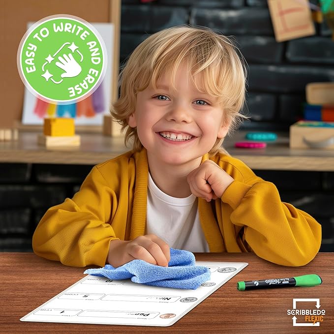 SCRIBBLEDO Coin Practice 9”x12” Small White Board Dry Erase Sheets Math Manipulatives 2nd Grade Money Learning Homeschool Supplies Teacher Students Classroom Pack of 10 Sheets