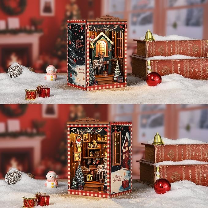 Book Nook Kit - DIY Miniature House Kit Bookshelf Decor 3D Wooden Dollhouses for Adults Teens LED Book Nook Kits for Adults Unique Birthday for Family and Friends