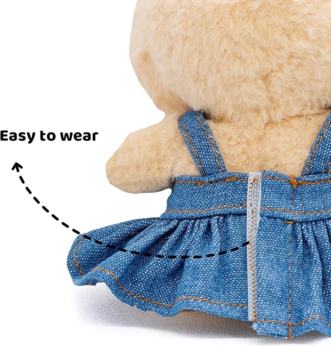 Clothes for 17cm Dolls Cute Style Outfit 2 Piece Set Including a Denim Bow and Denim Dress - Premium Handmade Dolls Skirt Accessories - No Doll (Blue)