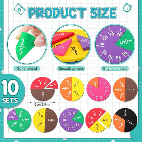 10 Sets Fraction Set for Math Classroom Fractions Manipulatives Math Manipulatives for Home School Supplies (Circles)