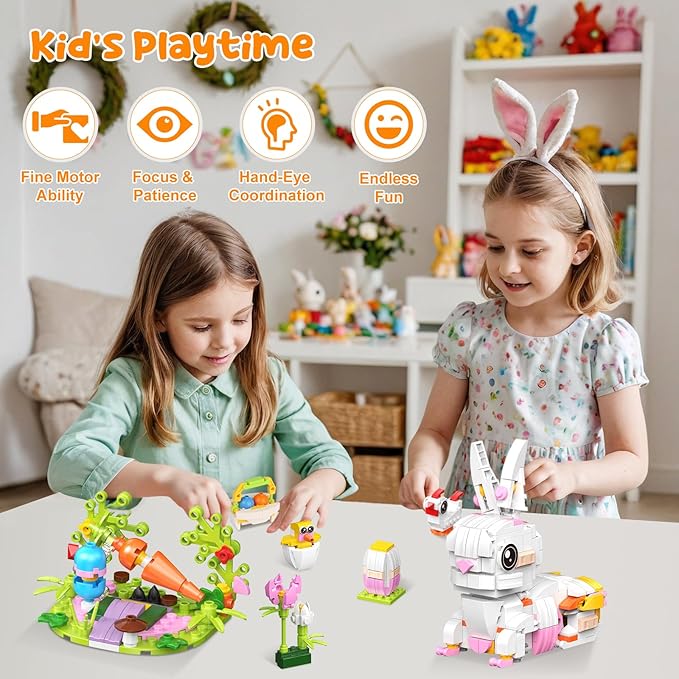 Easter Bunny Building Blocks Set: 12 in 1 Bunny Basket Stuffers Gifts Eggs Fillers Toy for Teen Kids - Cute Party Favors Box Easter Building Toys Sets 12 Eggs Kids Girls