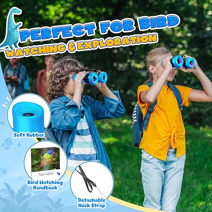Dinosaur Binoculars Toys for Kids 3 4 5 6 7 8Year Old Boys Girls Christmas Birthday Gifts for Boy Grandkids Ages 3-5 4-6 Toddlers Blue Dino Binoculars Toys Bird Watching Outdoor Camping Telescope Toy