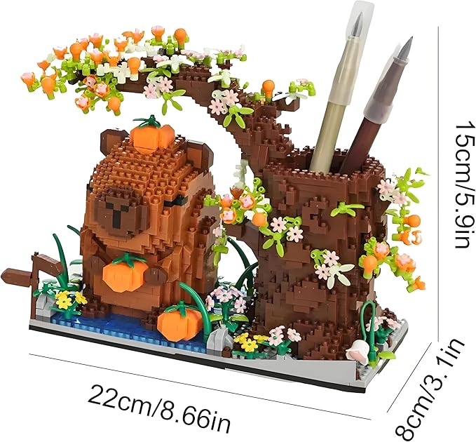 Capybara Building Blocks Set -1880PCS Cute Animals & Flowers Building Bricks Kit Kawaii Capybara Gifts Toy for Kids Age 6+, Capybara Stuff Pen Holder&Desk Organizer, Arts & Crafts for Boys Girls Adult